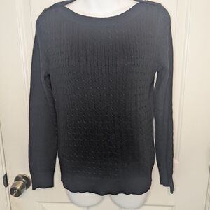 Lauren Ralph Lauren Women's Black Pullover Sweater 100% Cotton Gold Buttons, Med